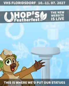 Hop's Featherfest website is live and there is no statue to put on the columns at this point
