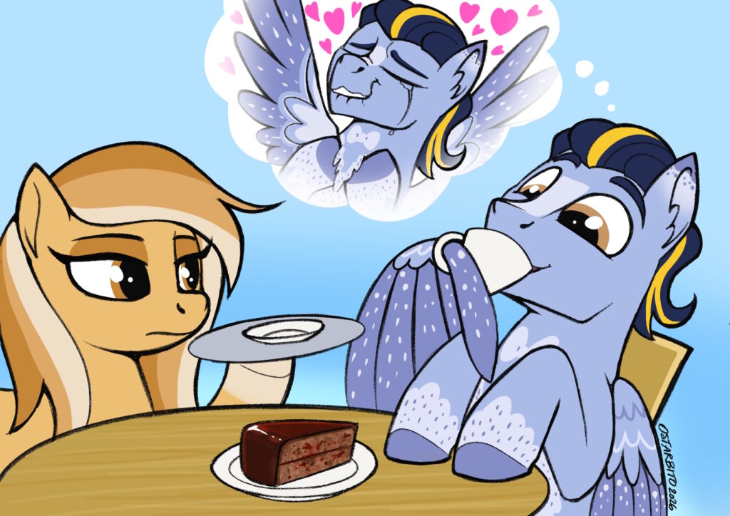 Melange serving Falco a melange coffee and a Sachertorte